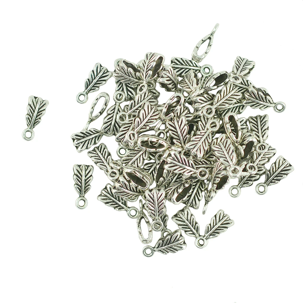 

100 Pieces Feather Bail Hanger Dangle Spacer Beads Fitting Bracelet Necklace