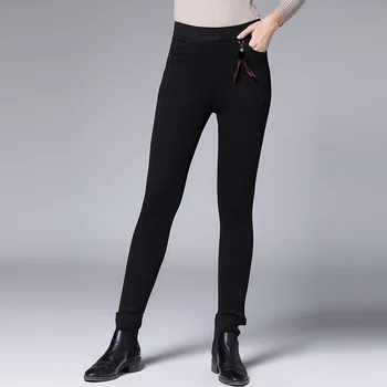 

LANMREM 2020 High Waist Solid Color Ladies Pencil Pants Winter New Plus Velvet Thickening Slimming Was Thin Trousers PC339