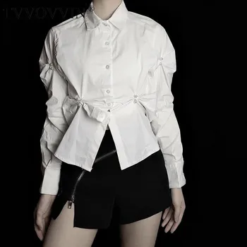 

loose Irregular White Blouse Fashion New Women Elegant 2020 Spring Elegant Full Sleeve Elegant Goddess Fan Casual Shirt DMY3336