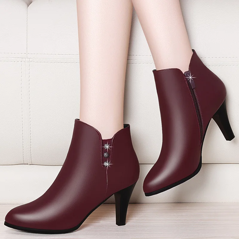 

Women's Pointed-Toe Thin Heeled High Heel Boots Women's 2019 Autumn And Winter New Style WOMEN'S Leather Shoes Thick Bottomed Ma