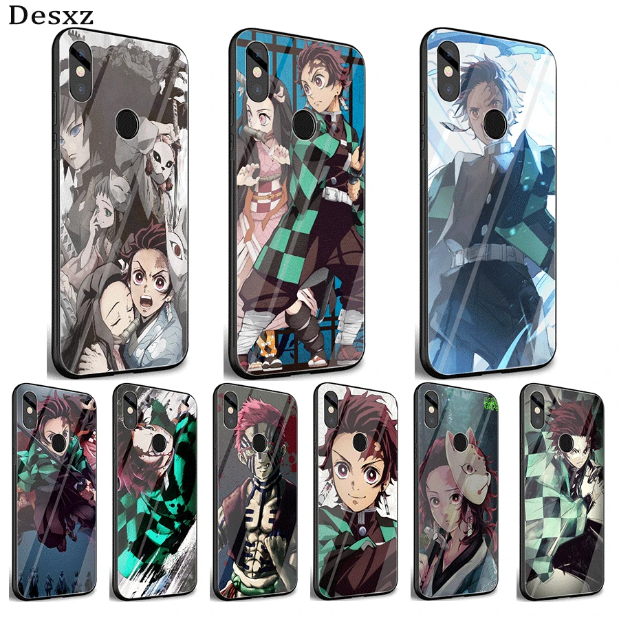 

Mobile Phone Glass Case For Xiaomi Note 5 6 7 Pro F1 A1 A2 4X 5X 6X 9 Cover TPU Anime Demon Slayer Shell