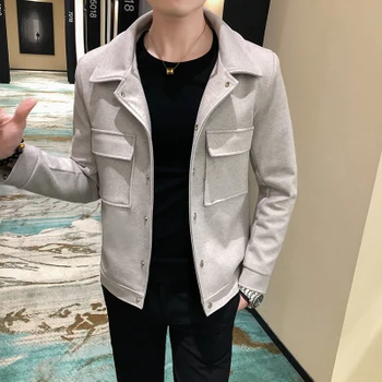 

2020 spring new Korean men's trendy self-cultivation woolen jacket social guy handsome solid color lapel short coat