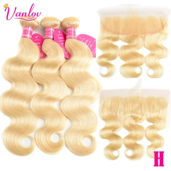 

Vanlov High Ratio 613 Blonde Bundles With Frontal Brazilian Body Wave With Closure Remy Human Hair Bundles 8-26 inch 4X13 Part