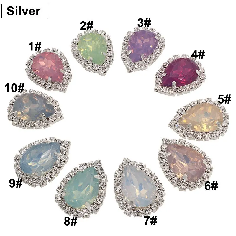Mixed color- Silver 25x19 мм Стразы со страз в форме когтя, отделка из смолы, камни и кристалл, капля воды, плоская задняя сторона, аппликация, клей на бант, аппликатор - Цвет: Mixed color- Silver