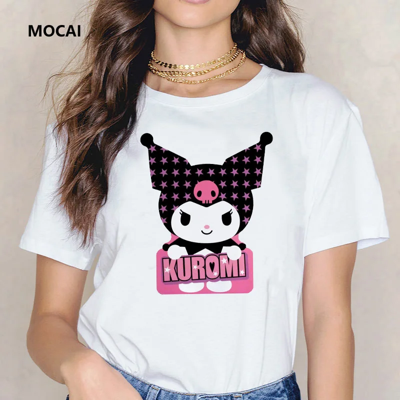 

Fashion Kuromi Anime Kawaii Graphic Print T-shirt Women Harajuku Aesthetic Streetwear lovely Fashion Tops Loose lovers T Shirt