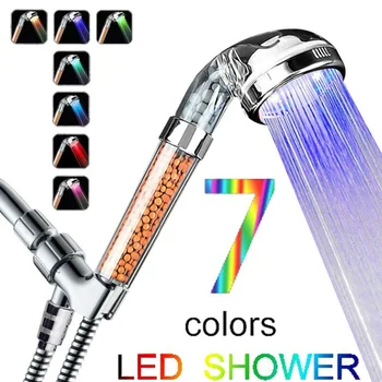 

New Automatic discoloration Practical Colorful LED High-Pressure Negative Ionic Filter Handheld Shower Head Bathroom Accessories