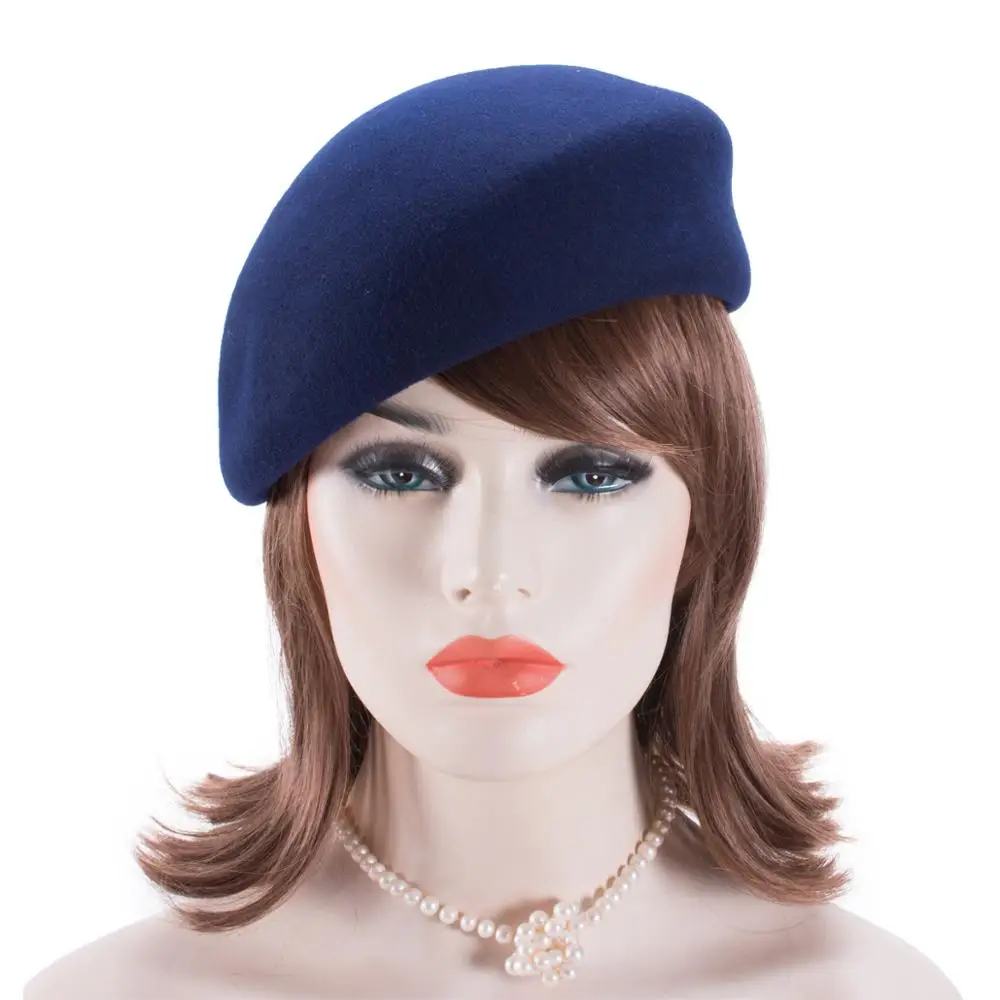 Women Vintage Look 100% Wool Felt Tilt Winter Beret Hats Pillbox Fascinator Saucer Tilt Cap Formal Dressy A468 1