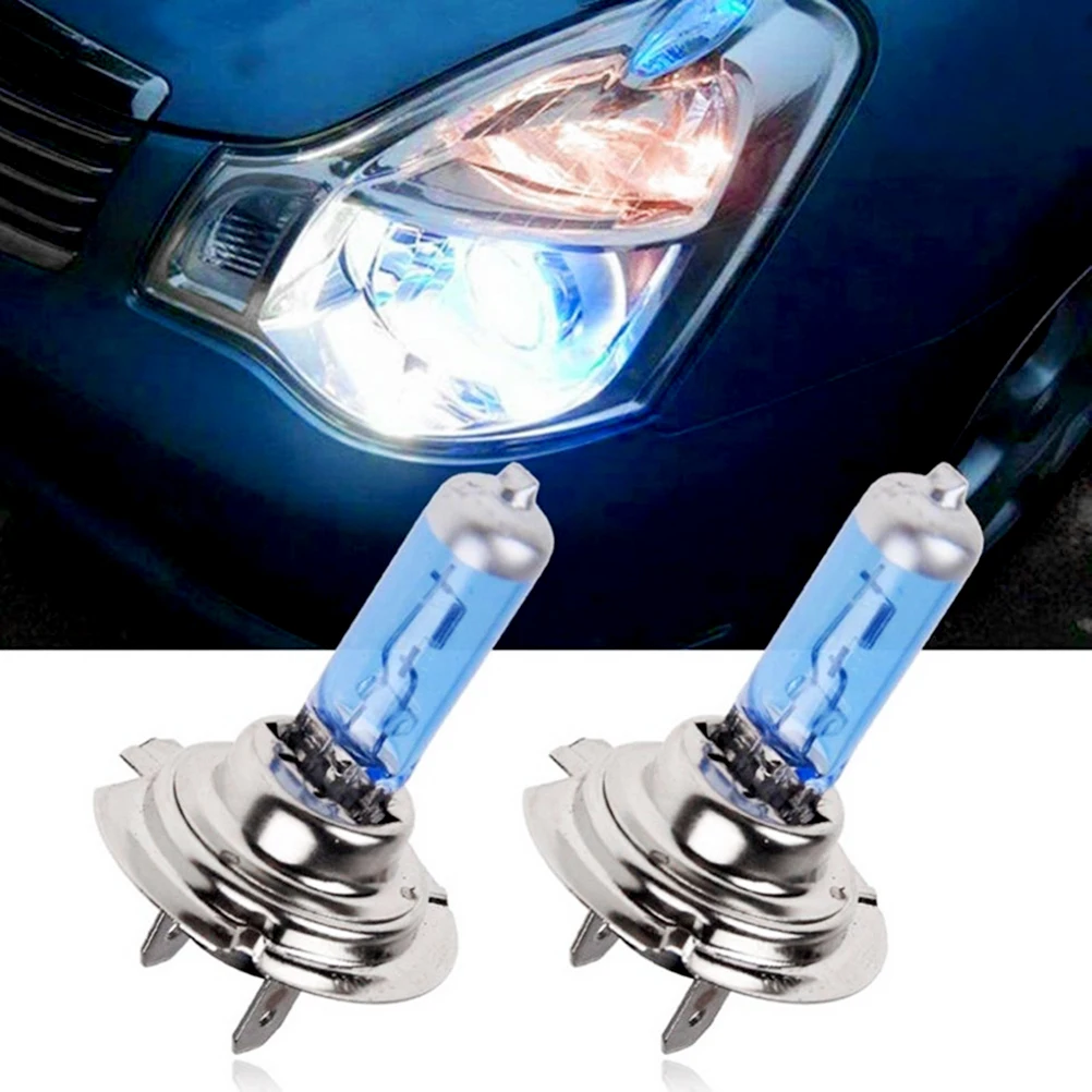 

2pcs H7 6000K Gas Halogen Headlight Blue Housing Provides White Light Lamp Bulbs 55W 12V Automotive Headlights