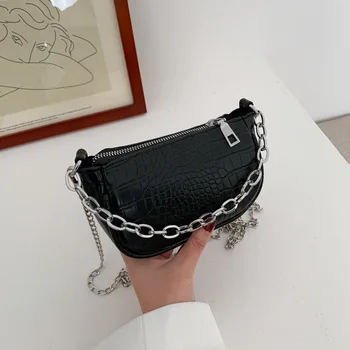 

2020 Fashion Trend Women Classic New Solid Color Handbag Chain Handle Shoulder Bag Crocodile Pattern PU Leather Crossbody Tote