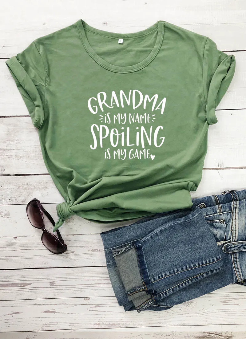 Grandma is my name Spoiling is my game, Новое поступление, забавная футболка из хлопка, новая рубашка для мамы, подарок для мамы, милые футболки для мамы