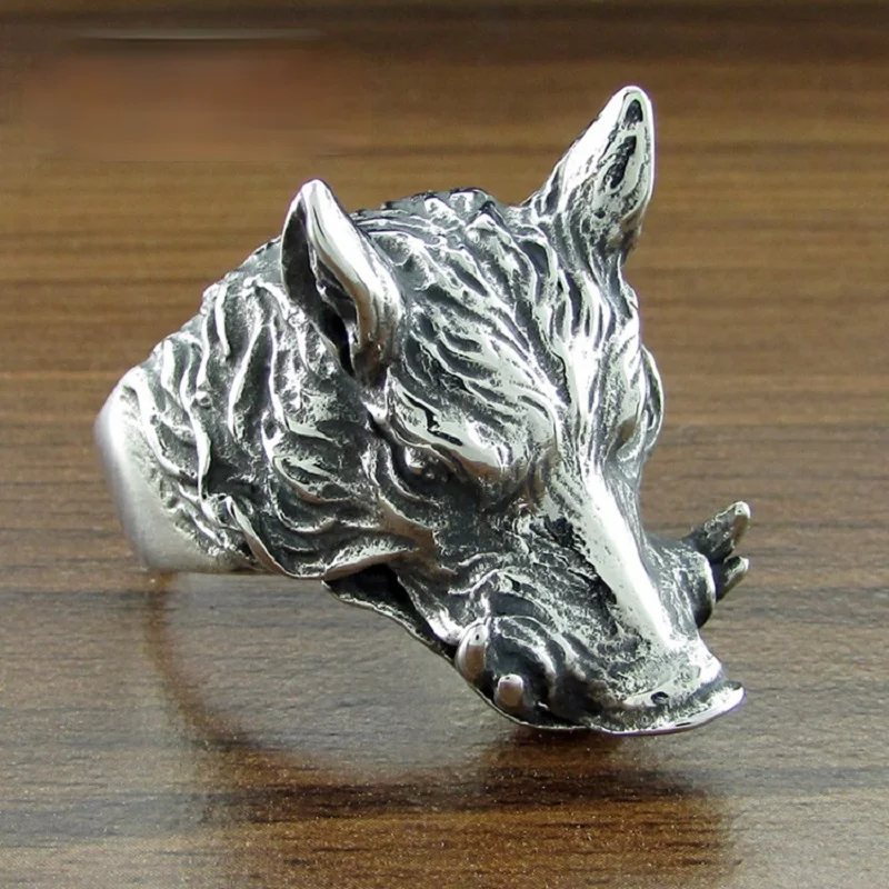 Vintage Beast Boar Ring Stainless Steel Ring Gothic Punk Hip-hop Animal Ring Men's Fashion Personality Jewelry Party Gift