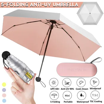 

New Women Luxury Lightweight Umbrella Black Coating Parasol 5 Fold Sun Rain Umbrella Unisex Travel Protable Pocket Mini Umbrella