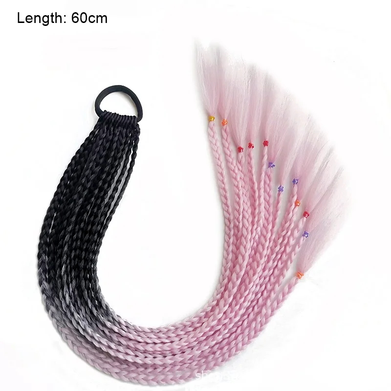 designer hair clips Hair Color Gradient Dirty Braided Ponytail Women Elastic Hair Band Rubber Band Hair Accessories Wig Headband 60cm headbands for women Hair Accessories