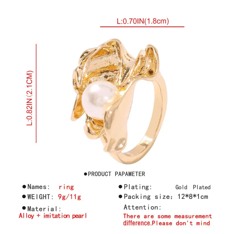 Трендовые Золотые круглые кольца с искусственным жемчугом и цветком для женщин, для свадебной вечеринки, нежные Необычные цветочные кольца на палец, массивные R0169