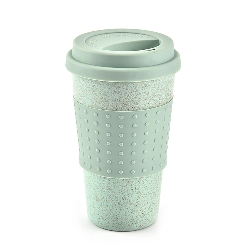 Новинка, пластиковые кофейные чашки с пшеничной соломинкой, кофейная кружка для путешествий с крышкой, портативная чашка для путешествий, кемпинга, туризма, пикника - Цвет: Зеленый