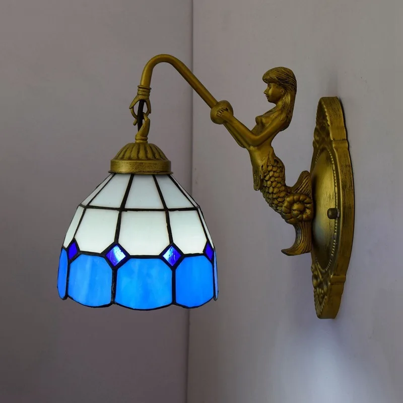 

Ou after guti tiffany stained glass sitting room dining-room bar club corridor Mediterranean blue bedroom wall lamp