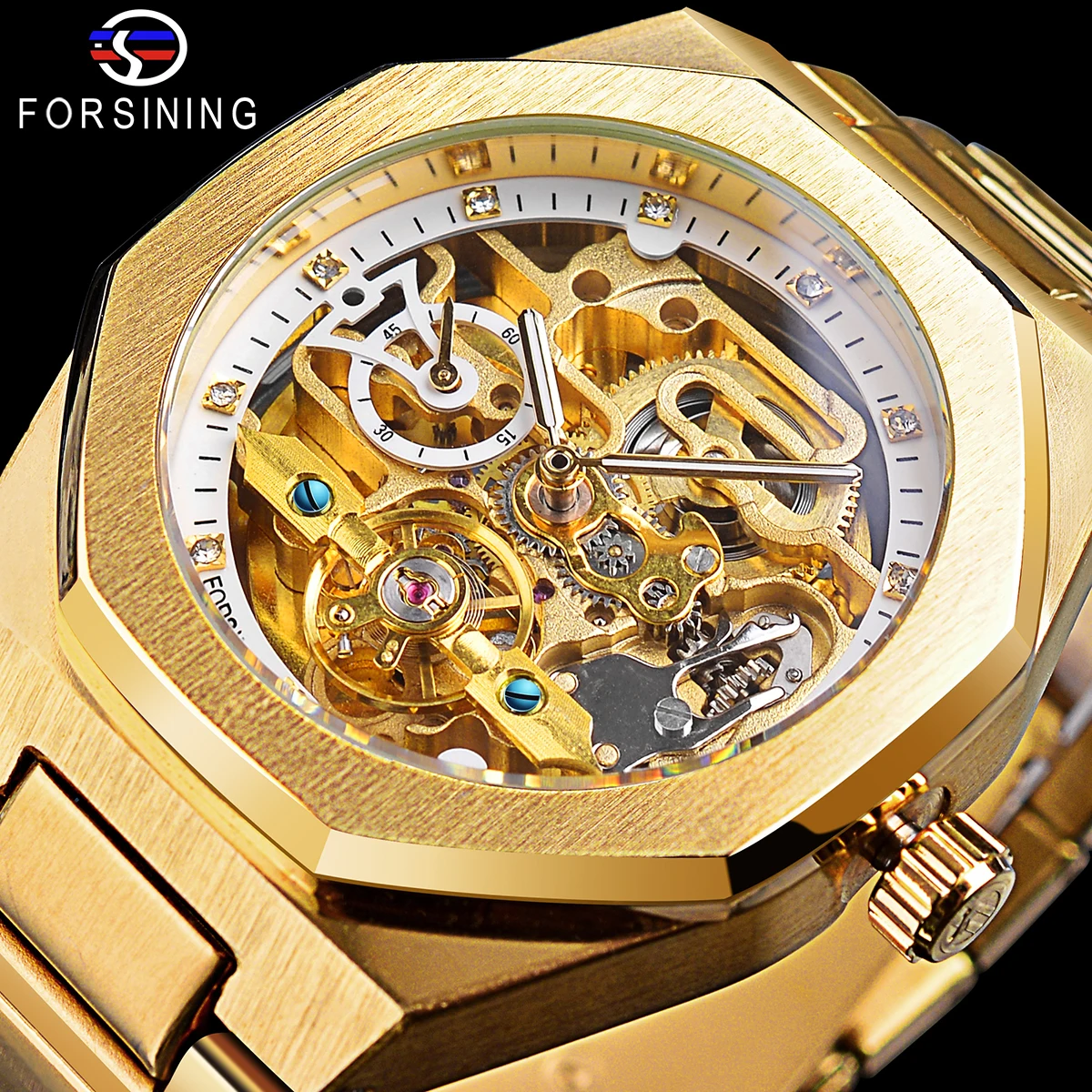 Forsining Golden Mechanical Watch Man Luxury Tourbillon Military Wristwatch Hollow New Men's Fashion Outdoor Watches Luminous_voghion.com