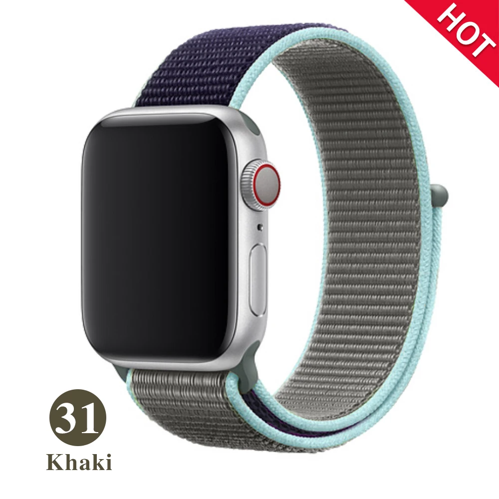 Khaki Band For Apple Watch Series 5 4 3 2 1 38MM 42MM watchband Breathable Nylon Strap Sport Loop for iwatch Bracelet 40MM 44MM - Band Color: Khaki