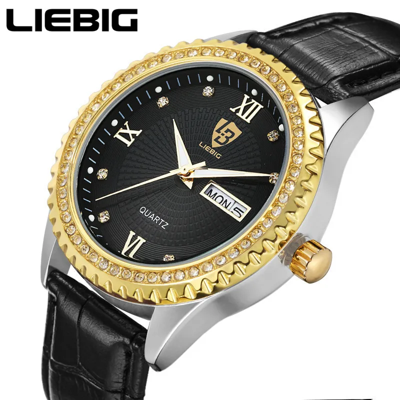 

LIEBIG luxury Diamond Quartz Watch Women Men Leather Strap Ladies Watches Waterproof Female Wristwatches Relogio Feminino L1001