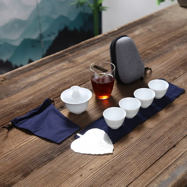 A 04 Фарфоровый сервиз Gaiwan чайные чашки Кружка Чайный чайник для чайной церемонии, китайский портативный чайный набор кунг-фу, керамическая дорожная чайная чашка с пакетом - Цвет: A 04