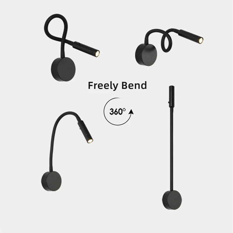 Modern LED Reading Wall Lamp 1W/3W Flexible Hose Bedside Wall Mounted Sconce Bedroom Study Book Light With Switch AC85-265V