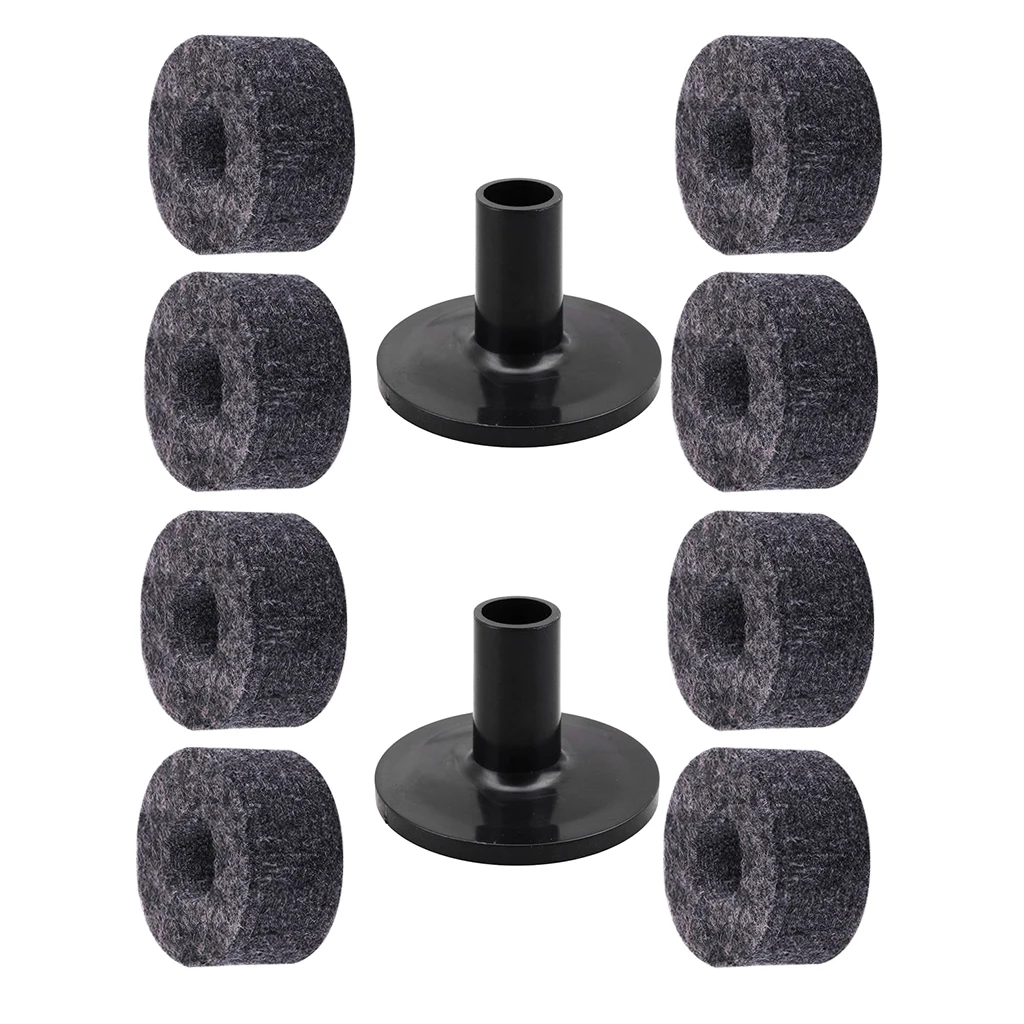  8Pcs Drum Set Felt Washers+2Pcs Cymbal Sleeve with Flange Base for Drummer