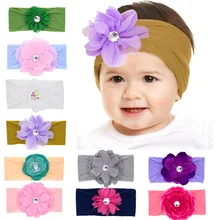 

Chiffon Flower Stone Nylon Baby Girls Boys Headband Infant Hairband Newborn Headwrap Turban Bande De Cheveux De Bebe Headwear