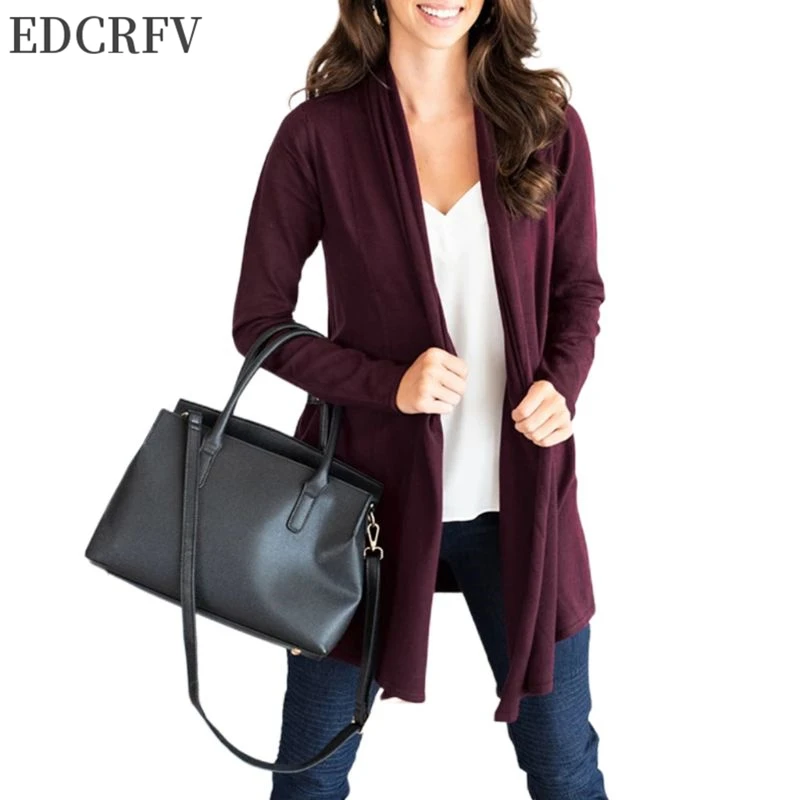 

Womens Autumn Long Sleeve Open Front Sweater Cardigan Solid Color Casual Loose Knitted Pleated Drape Midi Long Tops Coat