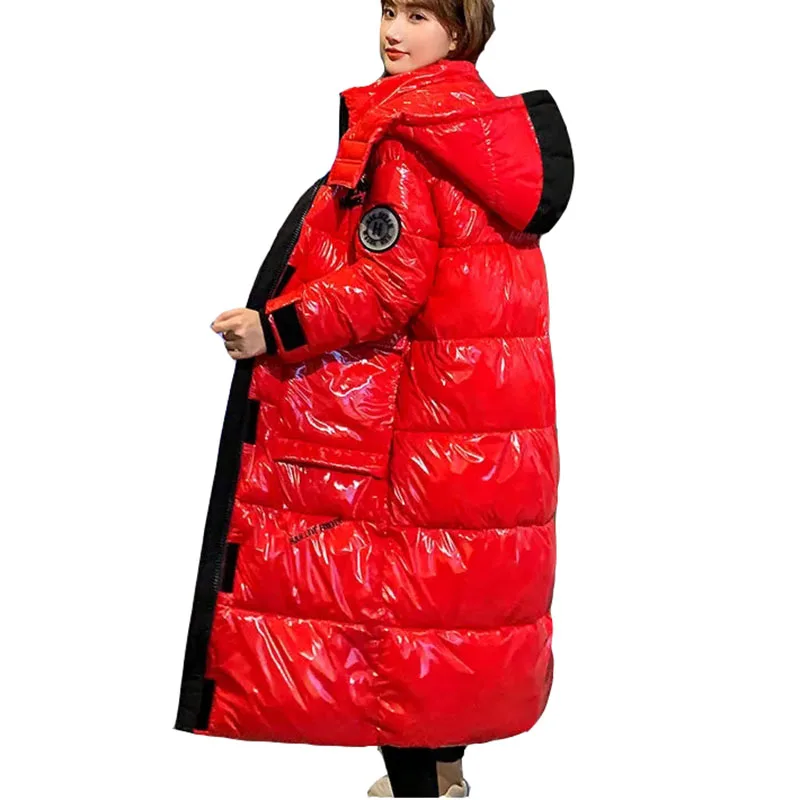 

Glossy Women Down Cotton Coat Female Parkas 2021 New Fashion Winter Warm Hooded Thick Mid-Length Korean Women Cotton Coat NBH358