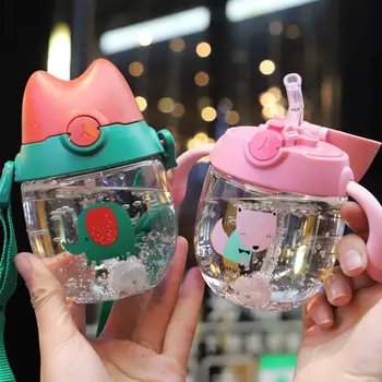 

2 Use Baby Water Bottle with Straw 300ML Baby Sippy Cup Infant Feeding Bottle with Handle&Sling Drinking Bottle Training Cup