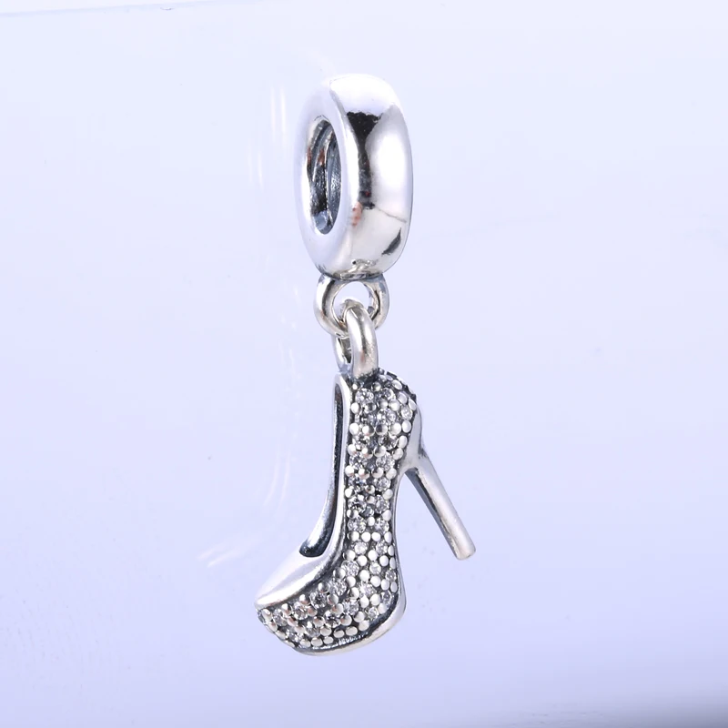 Кубический цирконий обувь на высоком каблуке кулон бусины DIY Fit Pandora талисманы браслет Pulseras обуви болтаются Баян Роскошные ювелирные изделия - Цвет: silver