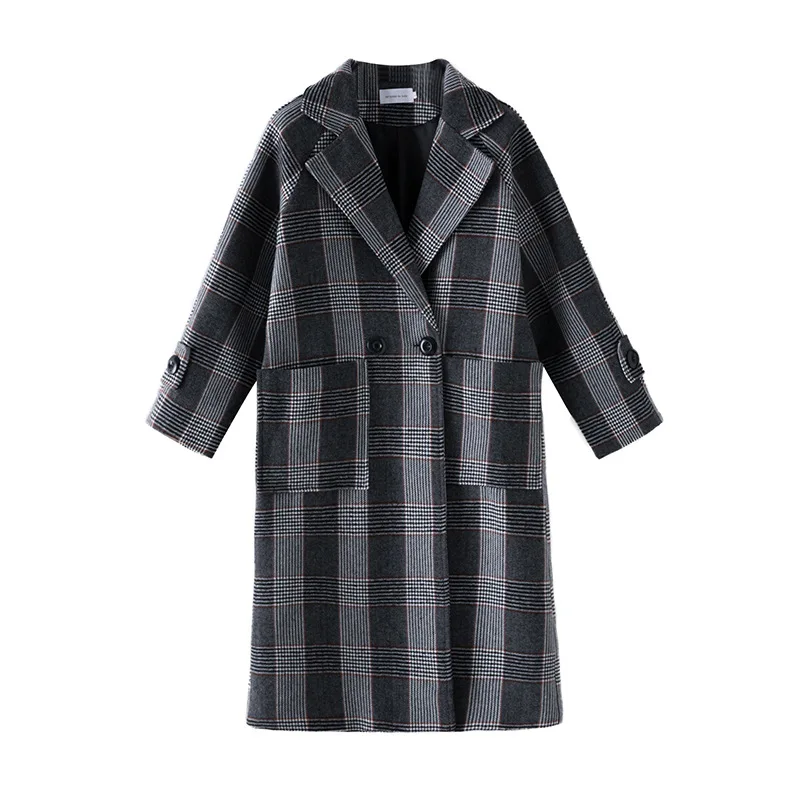 

Plaid Woolen Coat Women 2019 New Basic Large Size 5XL Slim Jacket Autumn Winter Thickening Warm Windbreaker Outerwear A990