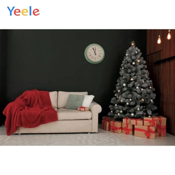 

Christmas Tree Black Brick Wall Sofa Clock Baby birthday Backdrop Photography Custom Photographic Background For Photo Studio