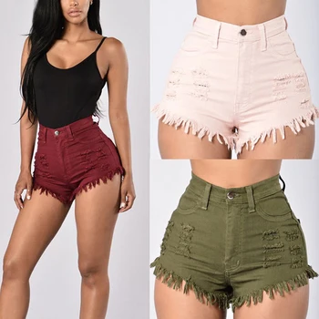 

Denim Shorts Women Fashion Tassel Ripped High Waist Summer Short Jeans Sexy Booty Shorts Female Slim Shorts Trousers 2020