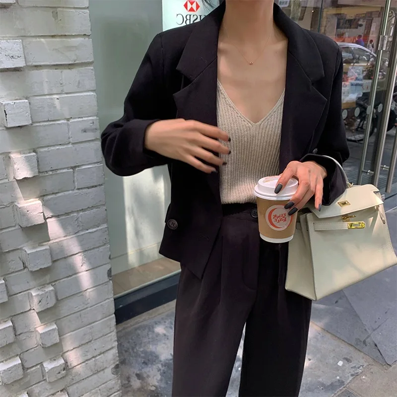 

Small Suit Women's Autumn Short Long-sleeved Black Korean-style Loose-Fit Elegant Versitile Fashion Casual Coat