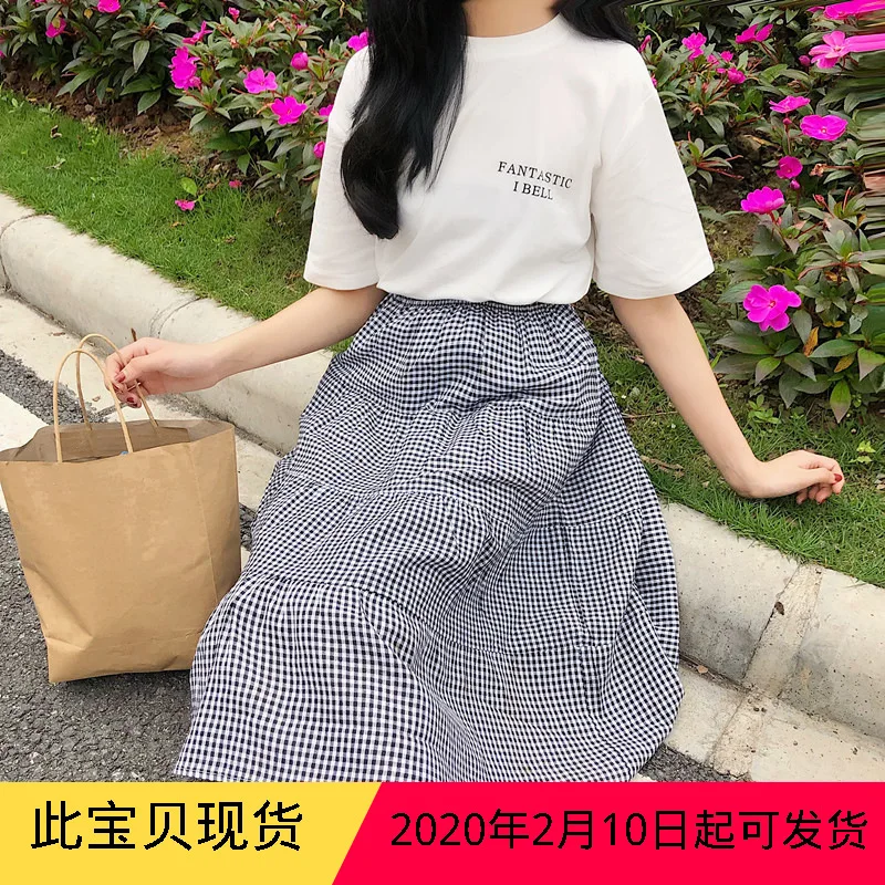 

Photo Shoot Cute Versatile Retro GIRL'S Students Summer Mid-length High Waist Skirt Big Hemline A- line Skirt