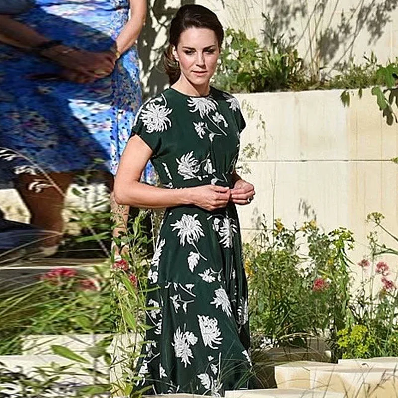 Kate Middleton, высокое качество, летние, новые, женские, модные, вечерние, повседневные, офисные, винтажные, элегантные, шикарные, для леди, с принтом, миди, платье