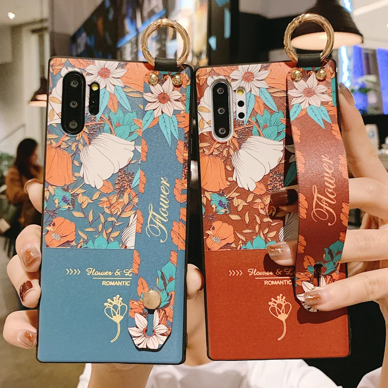 Модный наручный Stap чехол для телефона для Coque samsung Note 10 Plus винтажная Цветочная накладка держатель для телефона для samsung S8 S9 S10 Note 8 9 10