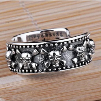 

Ring For Men 925 Streling Pure Silver Thai Silver Fashion Fine Jewelry Skeleton Opening Resizable Vintage Retro Skull Band Ring