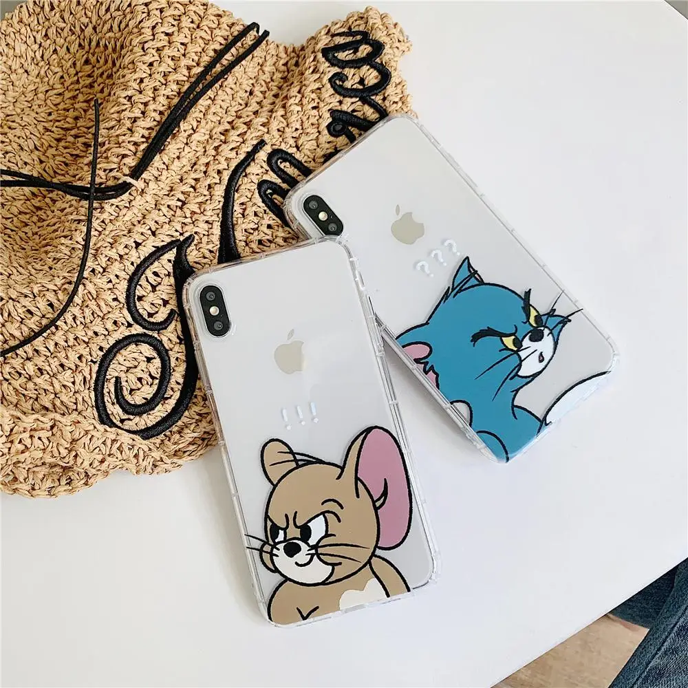 

Cute Funny Cartoon Tom Cat Jerry Mouse Phone Case for iPhone X XR XS Max 8 7 6 6s Plus Soft Silicone TPU Airbag Back Cover Coque