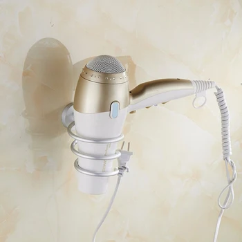 

Wall Mounted Hair Dryer Rack Aluminum Holder Storage Shelf Organizer for Bathroom JS22