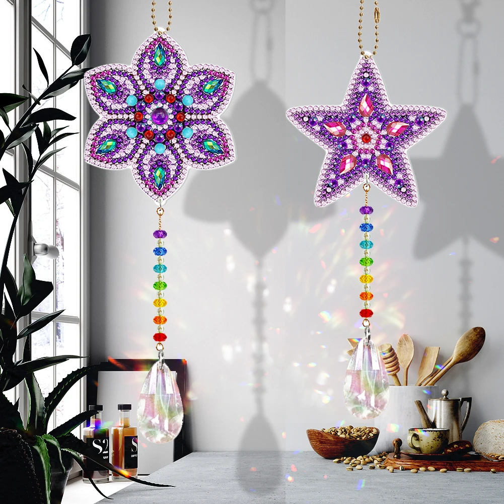 DIY Diamond Painting Crystal Wind Chimes Pendant Sun Light Catching Rainbow Make Jewelry Hanging Mosaic Rhinestone Decor 1/2pcs diamond painting