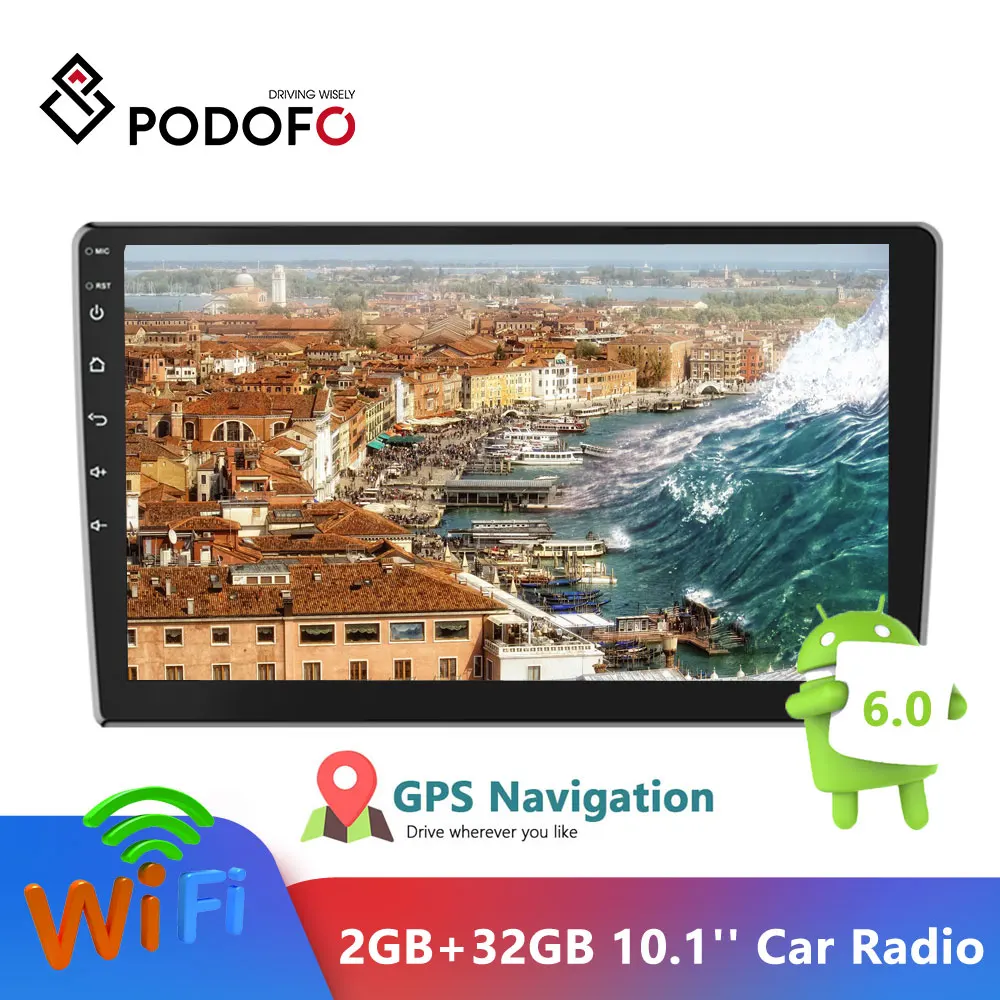 Автомагнитола Podofo 10 1 дюйма 2DIN 2 Гб + 32 ГБ GPS Bluetooth Wi Fi Mirrorlink MP5