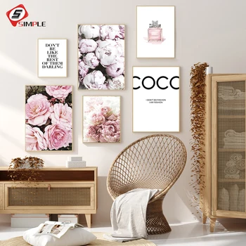 

Modern Fashion Canvas Painting Perfume Posters and Prints Wall Art Picture For Living Room Home Decor Flower Peony Rose No Frame