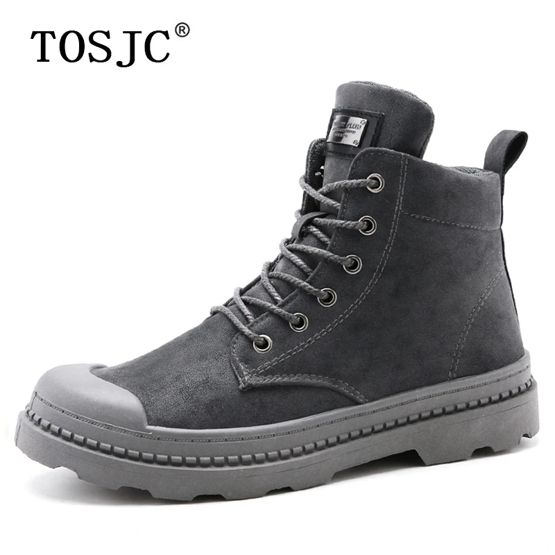 

TOSJC Winter Men Ankle Boots Fashion Non-slip Work Shoes Casual Lace-up Motorcycle Boots Warm Low Heel Man Skateboarding Shoes