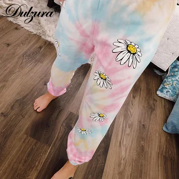 

Dulzura tie dye chrysanthemum floral print women harem pants sweatpants high waist loose streetwear 2020 summer clothes casual