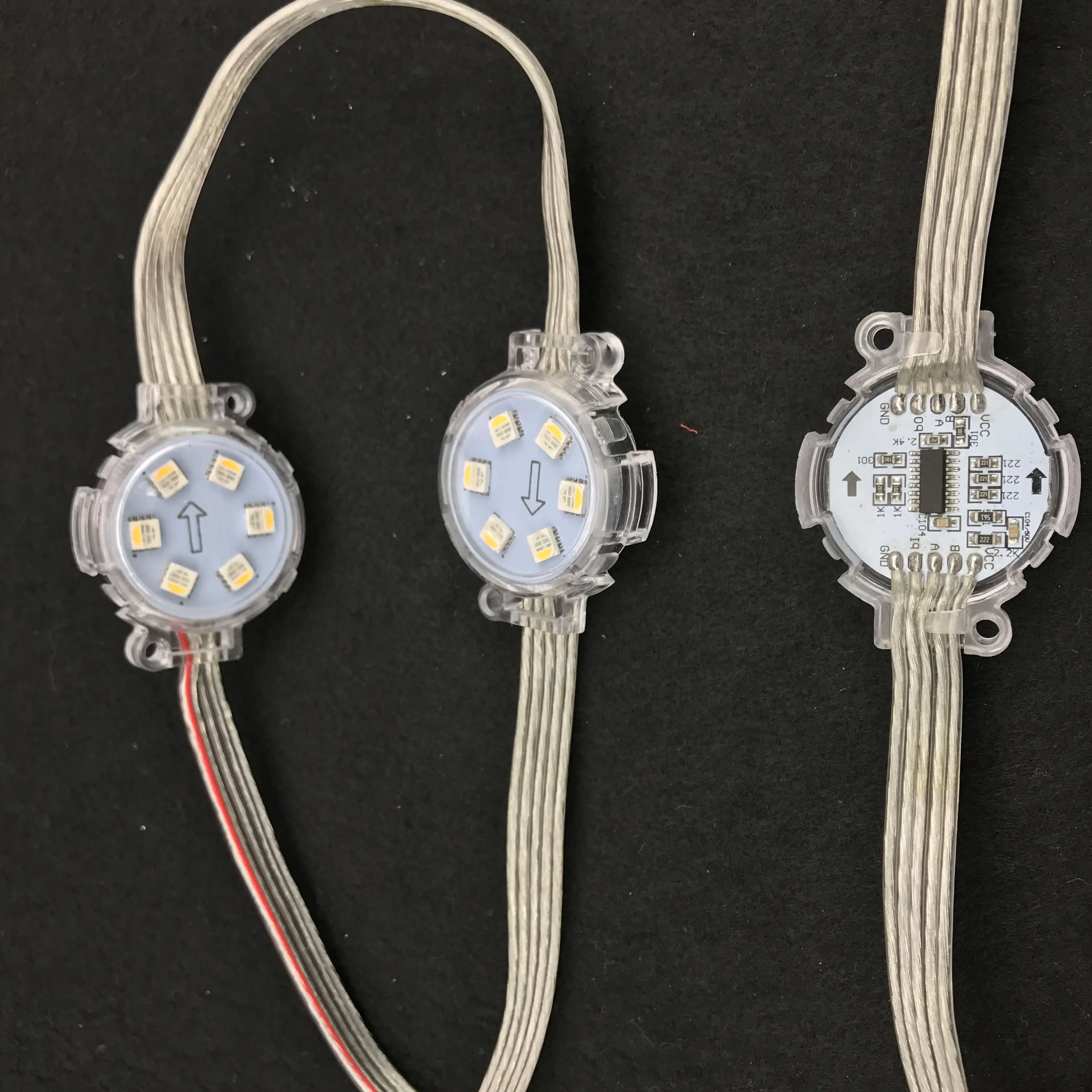 DC24V RGBW Стандартный DMX512(UCS512C3); 5050 SMD Пиксельная адресация модуль, 1,44 Вт(6 светодиодов); диаметр 40 мм; IP68 Номинальная