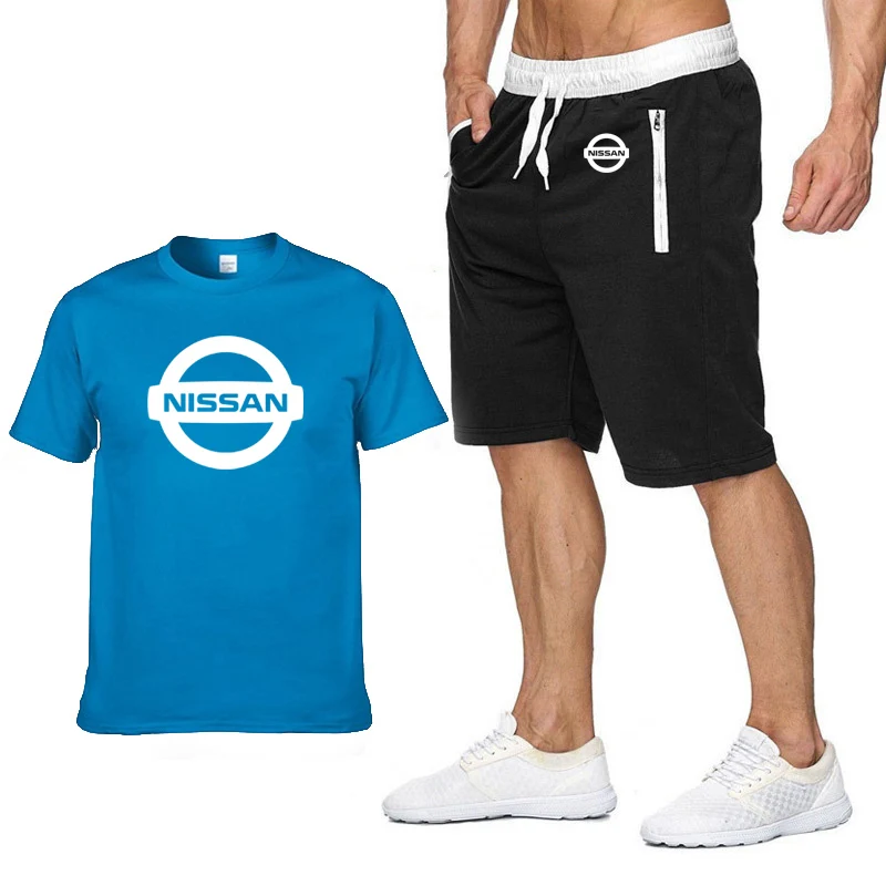 Мужская футболка с коротким рукавом и логотипом автомобиля Nissan, повседневная Летняя мужская футболка в стиле хип-хоп, высокое качество, хлопковые футболки, штаны, костюм из 2 предметов - Цвет: 802