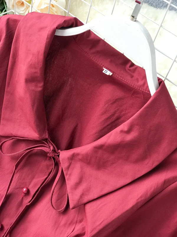 Foamlina Casual Autumn Dress Women Peter Pan Collar 3/4 Sleeve Bowtie Sash Elegant Ladies Work Party Flare Dress Robe Femme