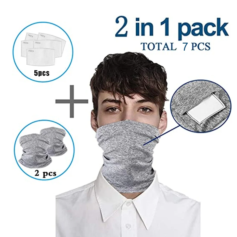 

New Style 2 Pcs Multi-purpose Neck Gaiter Face Cover Bandanas Scarf Headwear with PM2.5 Filters Anti Dust for Outdoors